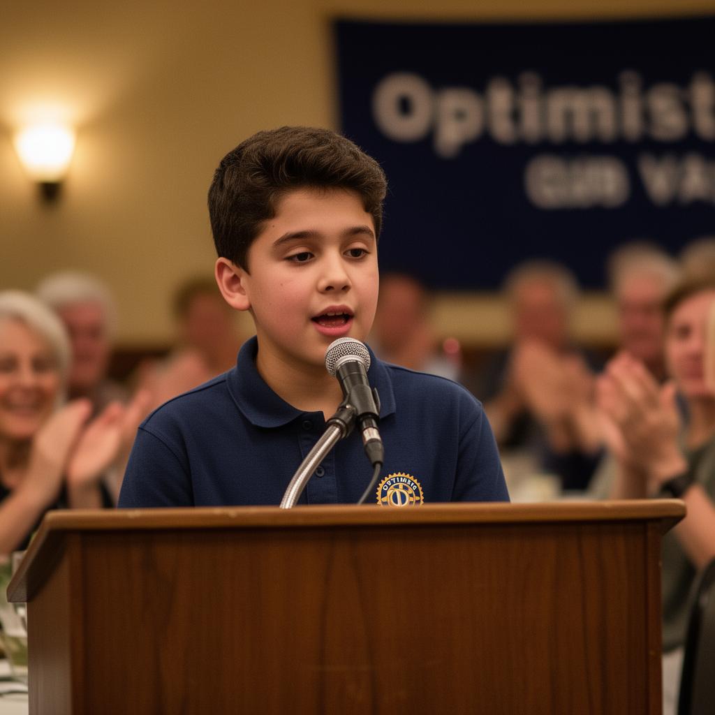 A student speaking at the Optimist oratorical scholarship contest