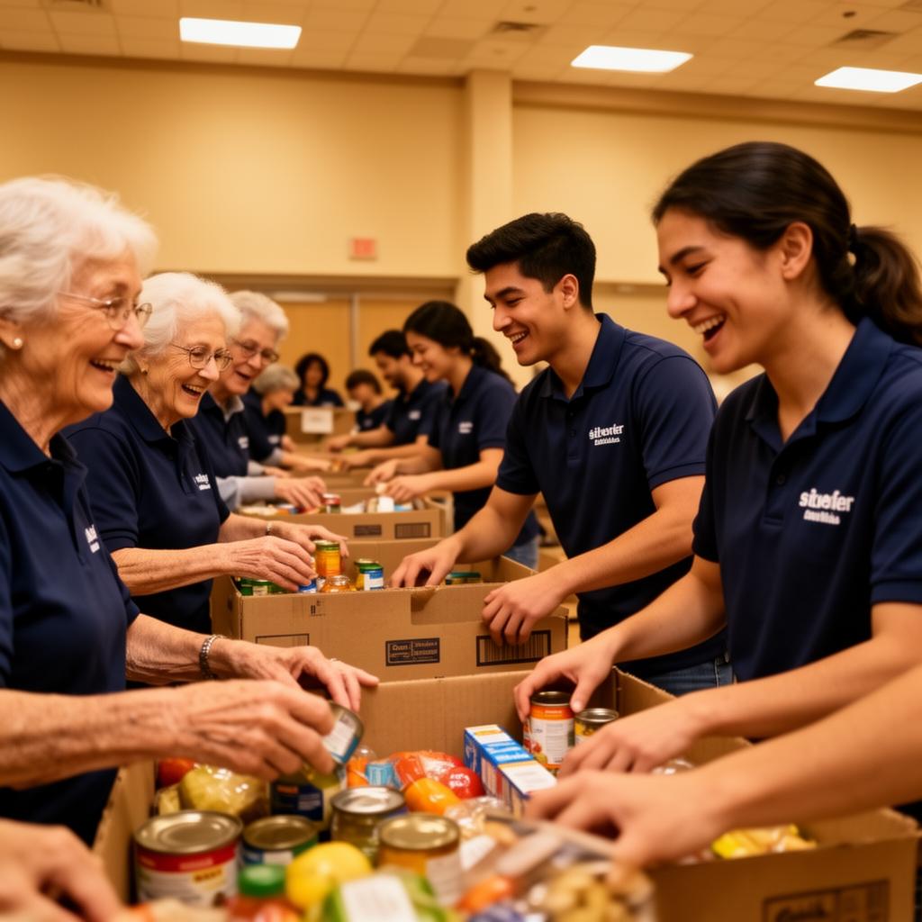 Optimist Club volunteers sorting donations at a Fox Valley community food drive